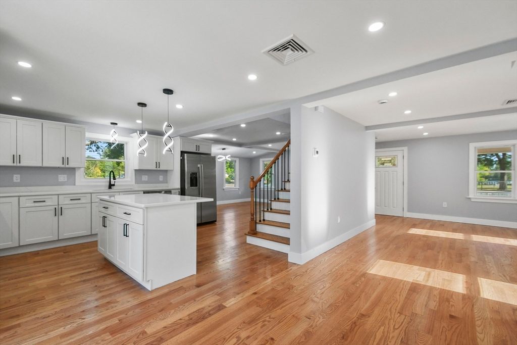 Interior, Kitchen, Pendant Lights, Recessed Lighting, Wood Texture Flooring