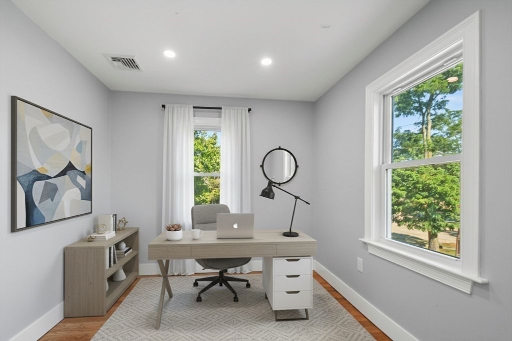 Home Office, Interior, Recessed Lighting, Wood Texture Flooring