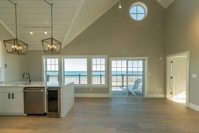 Interior, Kitchen, Pendant Lights, Water, Wood Texture Flooring