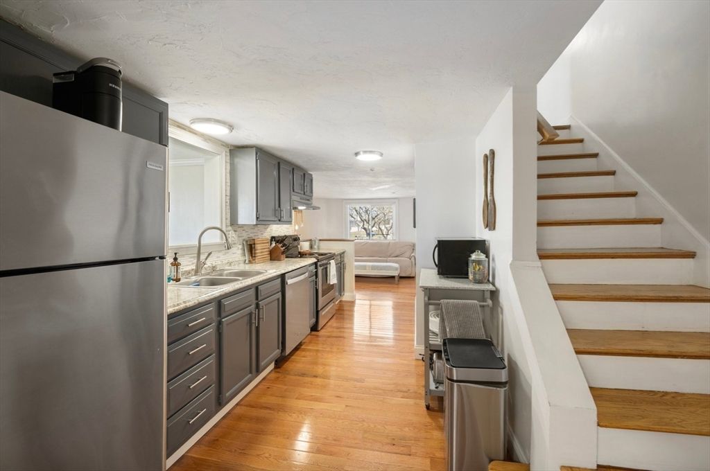 Interior, Kitchen, Living room, Stainless Steel Appliances, Wood Texture Flooring