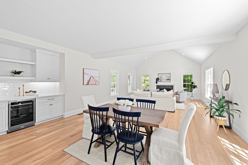 Dining room, Fireplace, Interior, Kitchen, Living room, Wood Texture Flooring