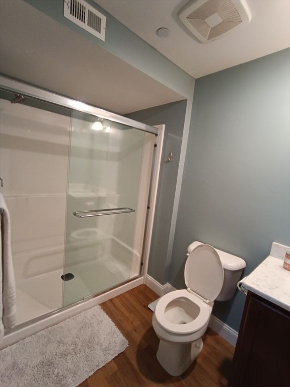 Bathroom, Glass Shower, Interior, Wood Texture Flooring