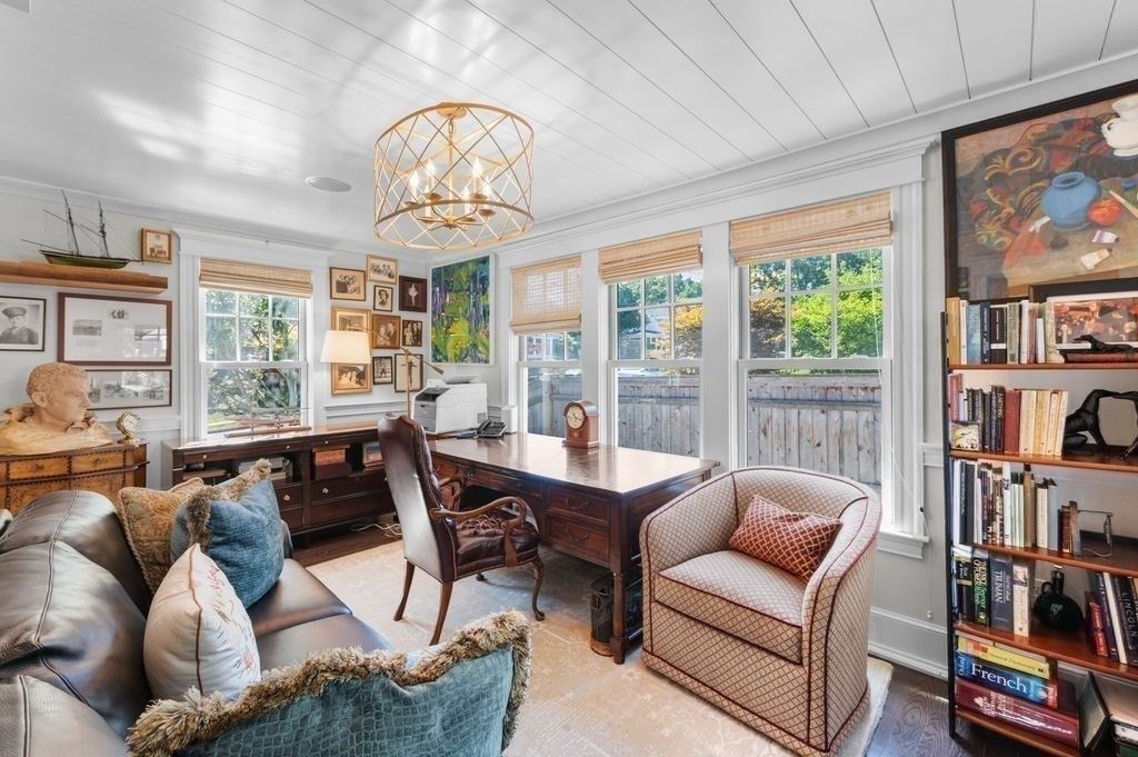 Chandelier, Home Office, Interior, Wood Texture Flooring