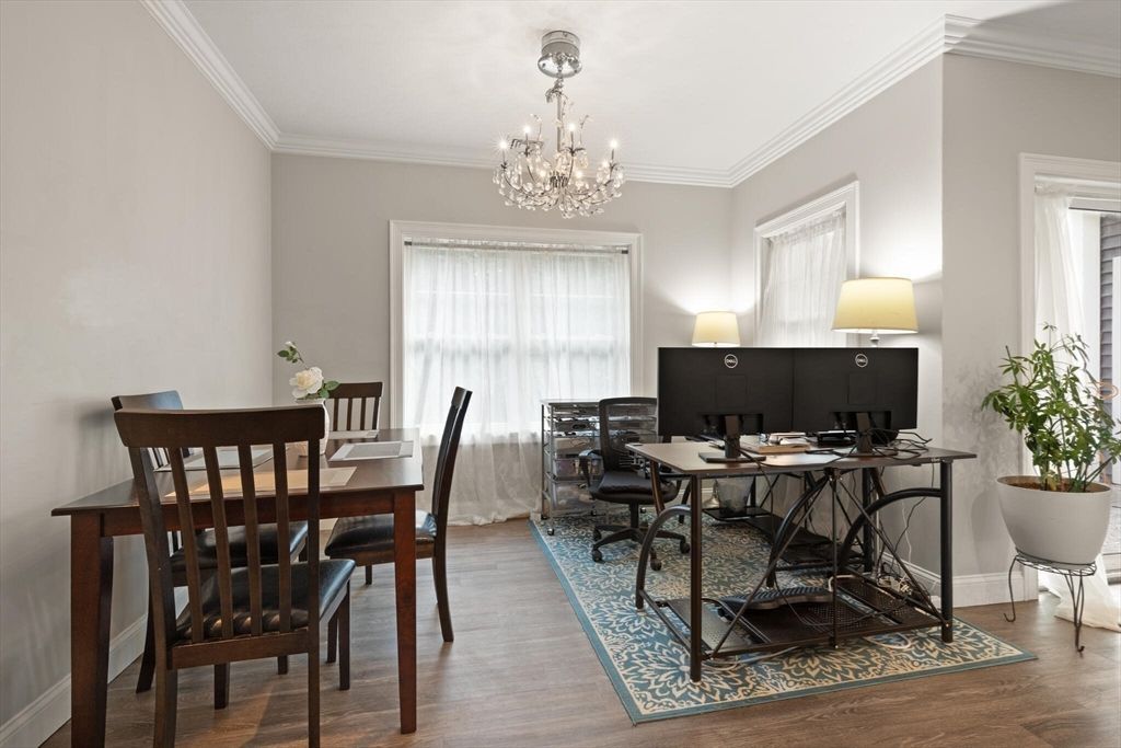 Chandelier, Home Office, Interior, Wood Texture Flooring