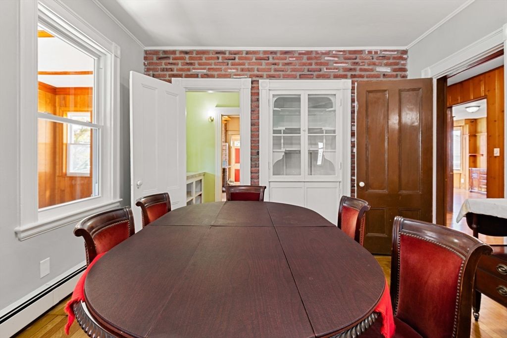 Dining room, Interior, Stone Walls, Wood Texture Flooring