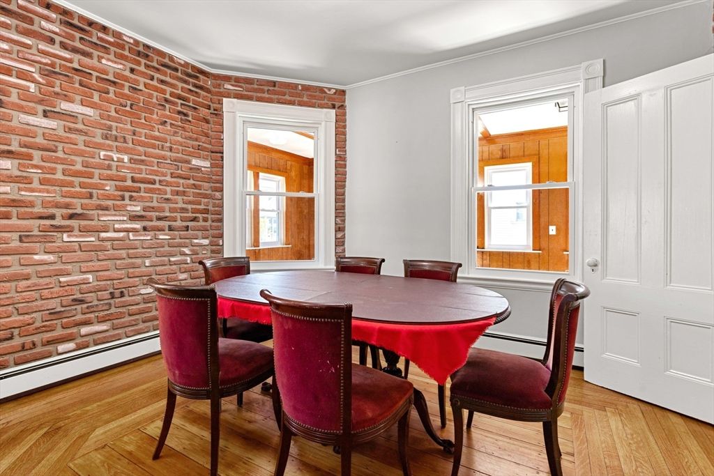 Dining room, Interior, Stone Walls, Wood Texture Flooring