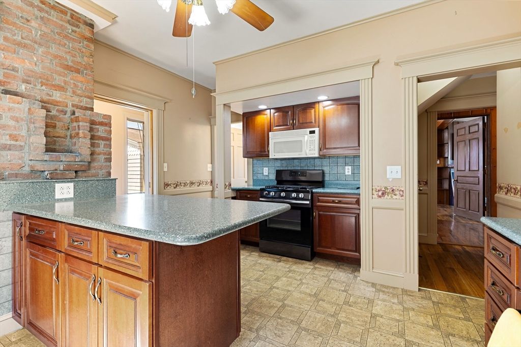 Interior, Kitchen, Stainless Steel Appliances, Stone Walls, Wood Texture Flooring