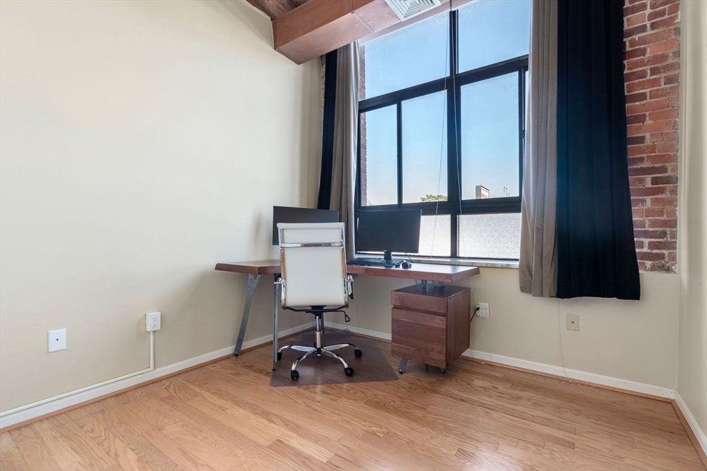 Home Office, Interior, Stone Walls, Wood Texture Flooring
