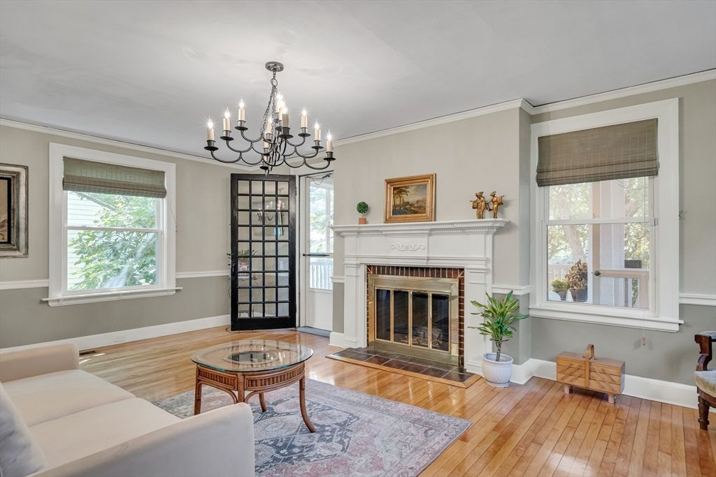 Chandelier, Fireplace, Interior, Wood Texture Flooring