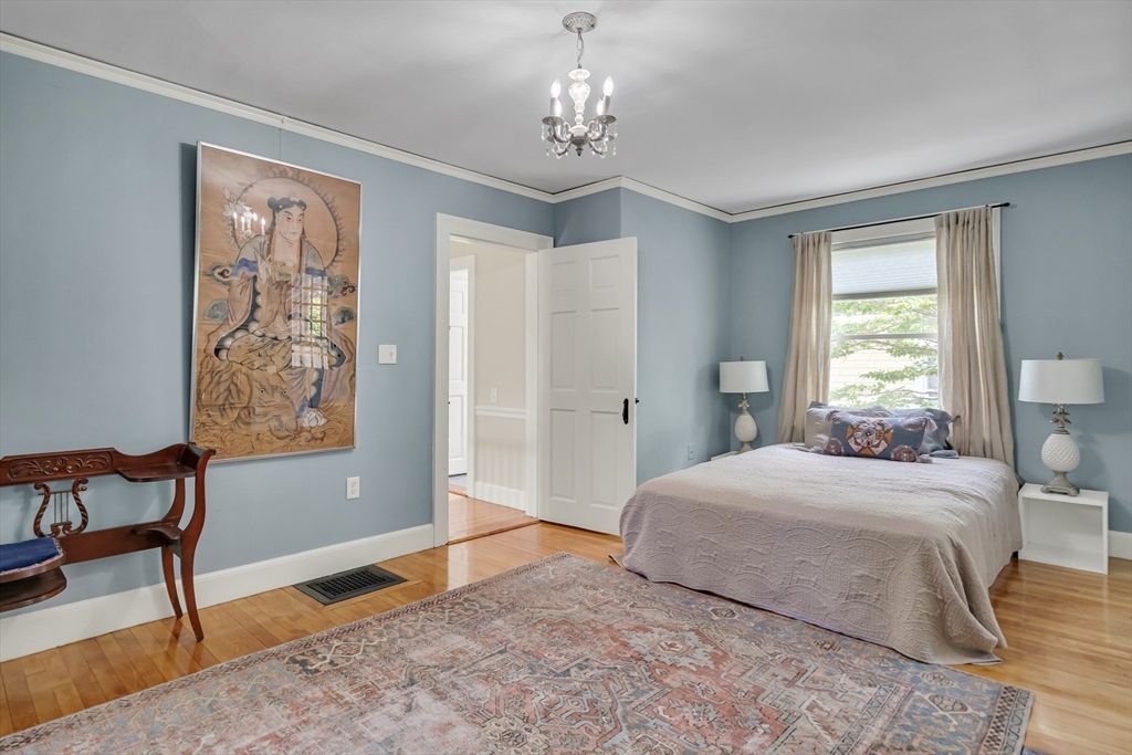 Bedroom, Chandelier, Interior, Wood Texture Flooring