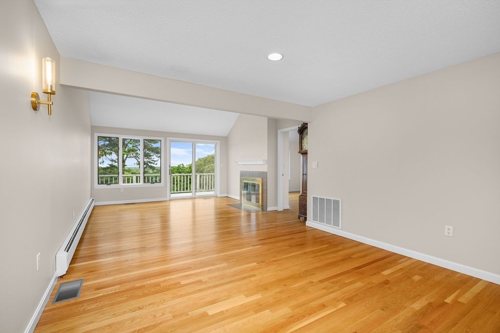 Empty room, Fireplace, Interior, Recessed Lighting, Wood Texture Flooring