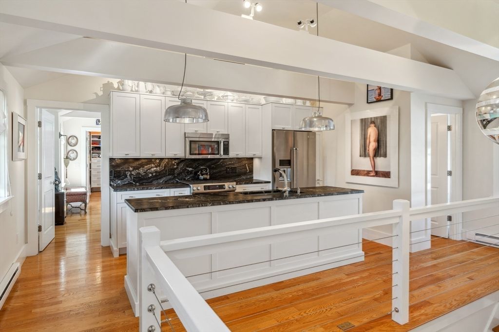 Interior, Kitchen, Pendant Lights, Stainless Steel Appliances, Wood Texture Flooring