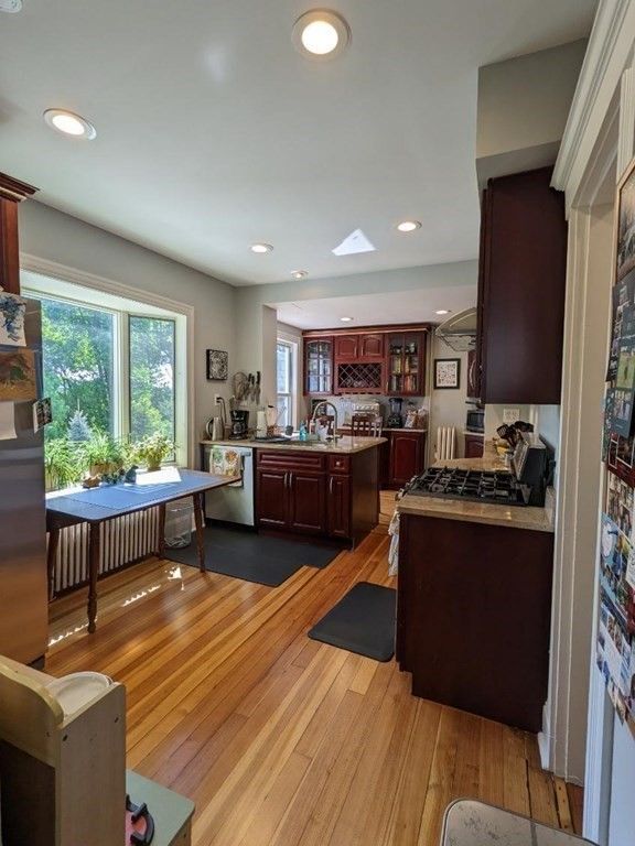 Interior, Kitchen, Recessed Lighting, Wood Texture Flooring