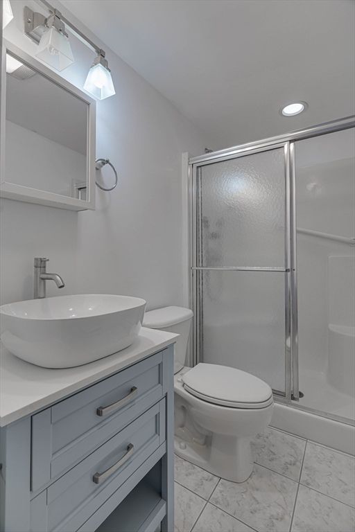 Bathroom, Glass Shower, Interior, Marble, Recessed Lighting