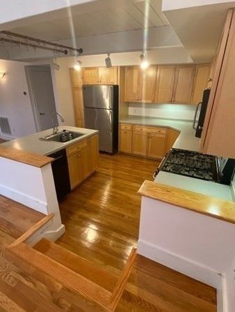 Interior, Kitchen, Pendant Lights, Wood Texture Flooring
