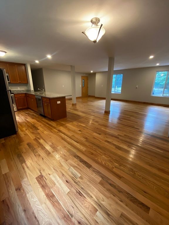 Empty room, Interior, Kitchen, Recessed Lighting, Wood Texture Flooring