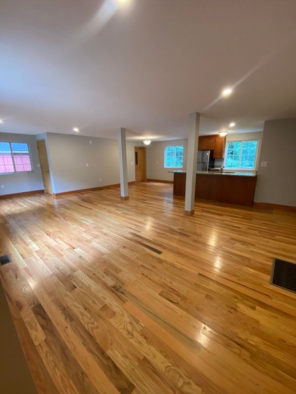 Empty room, Interior, Kitchen, Recessed Lighting, Wood Texture Flooring