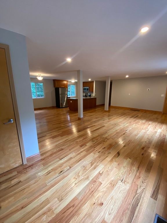 Empty room, Interior, Kitchen, Recessed Lighting, Wood Texture Flooring