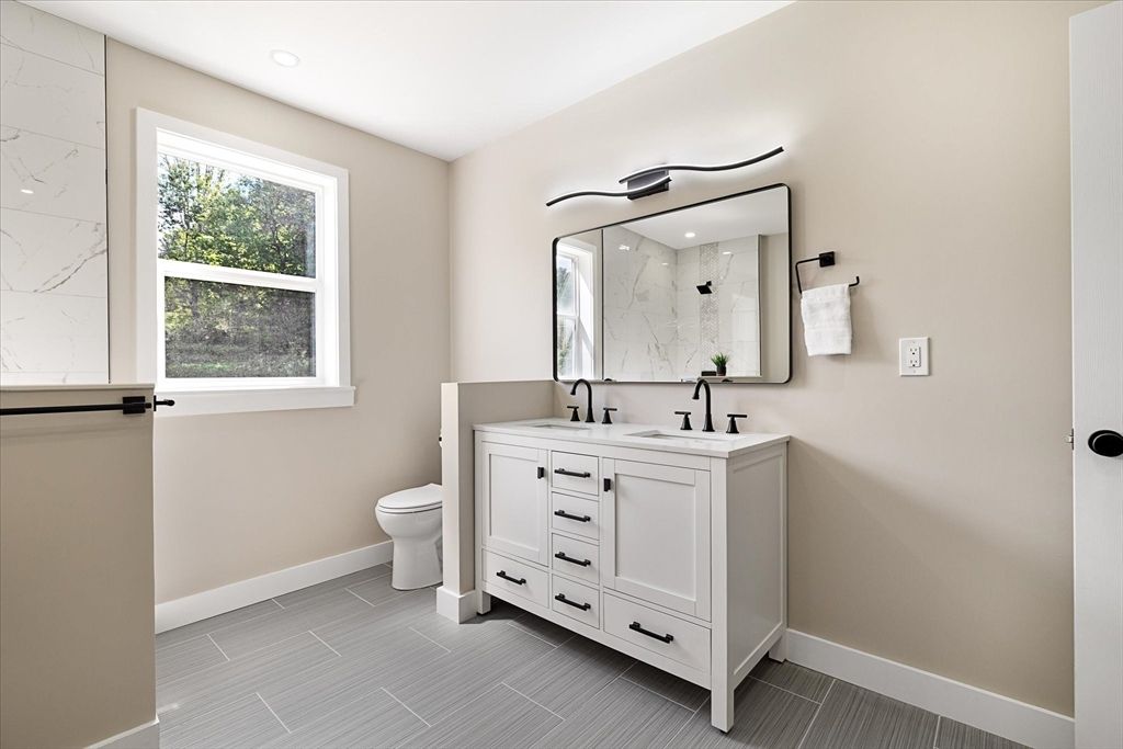 Bathroom, Dual Sink Vanities, Interior, Marble Walls, Recessed Lighting