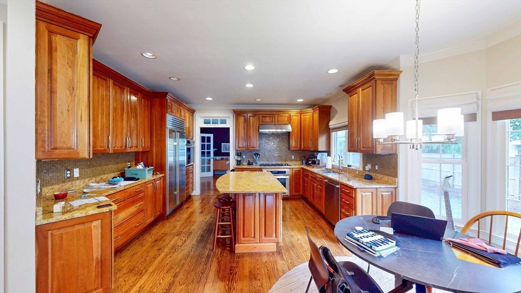 Interior, Kitchen, Pendant Lights, Recessed Lighting, Wood Texture Flooring