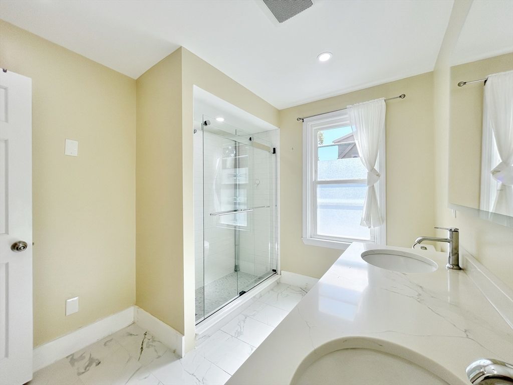 Bathroom, Glass Shower, Interior, Marble, Recessed Lighting