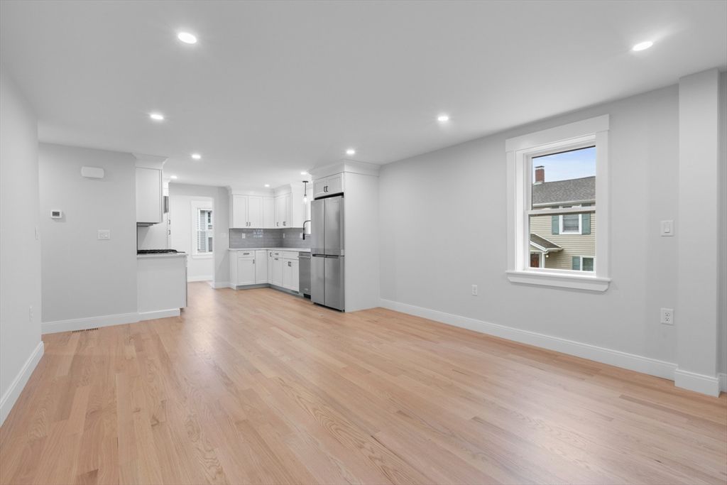 Empty room, Interior, Kitchen, Recessed Lighting, Wood Texture Flooring