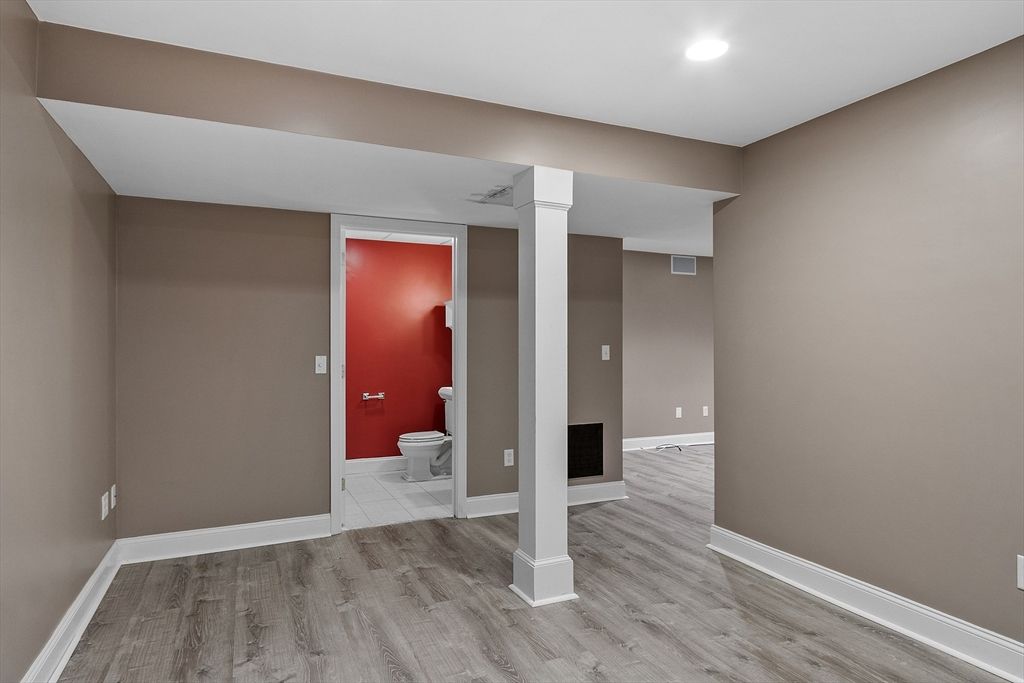 Bathroom, Empty room, Interior, Recessed Lighting, Wood Texture Flooring