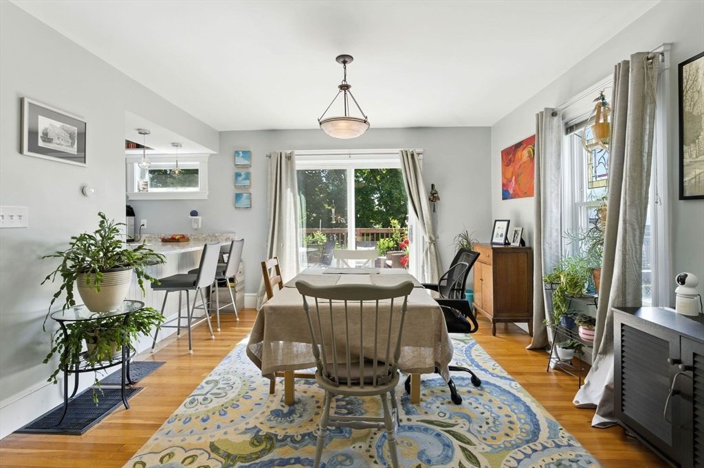 Dining room, Interior, Pendant Lights, Wood Texture Flooring