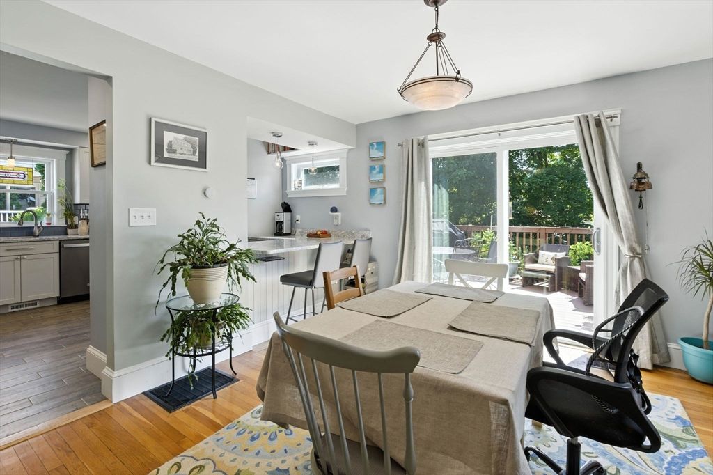 Dining room, Interior, Pendant Lights, Wood Texture Flooring