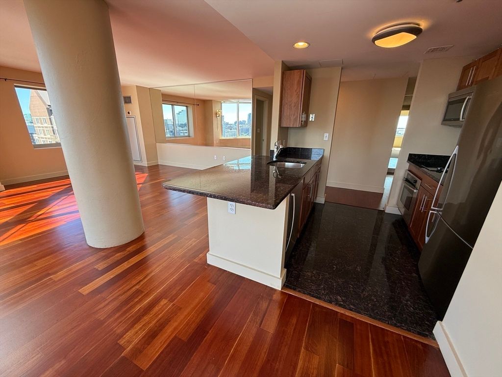 Interior, Kitchen, Recessed Lighting, Wood Texture Flooring