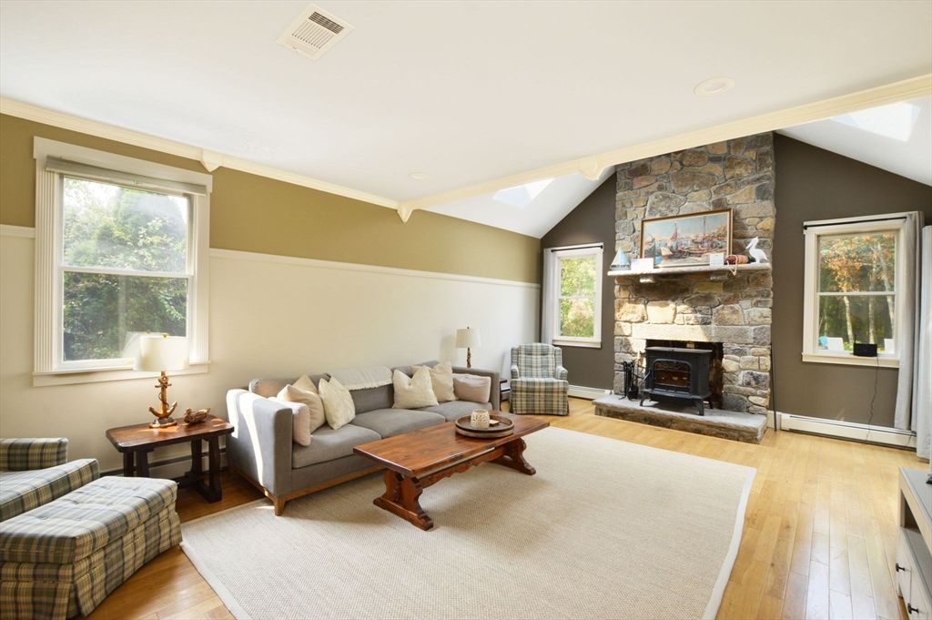 Fireplace, Interior, Living room, Stone Walls, Wood Texture Flooring