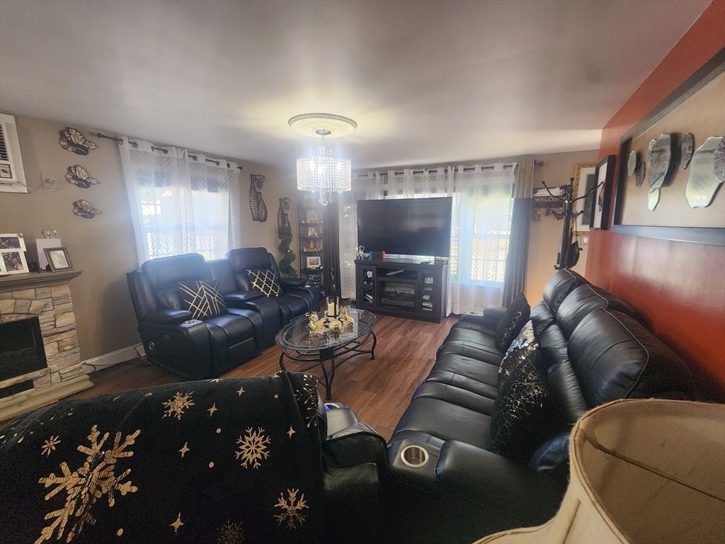 Chandelier, Fireplace, Interior, Living room, Wood Texture Flooring