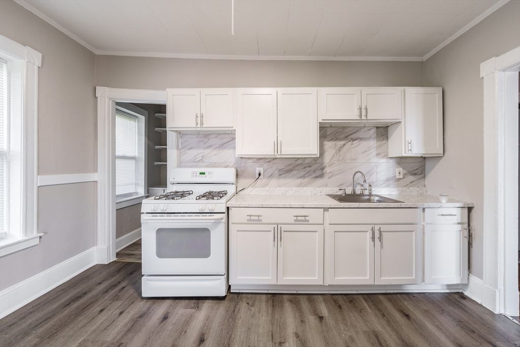 Interior, Kitchen, Marble Walls, Wood Texture Flooring