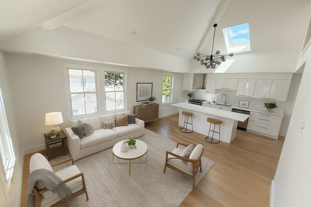 Interior, Kitchen, Living room, Pendant Lights, Wood Texture Flooring
