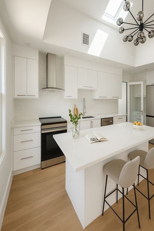Interior, Kitchen, Pendant Lights, Stainless Steel Appliances, Wood Texture Flooring