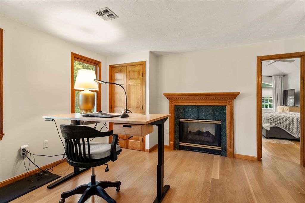 Fireplace, Home Office, Interior, Wood Texture Flooring
