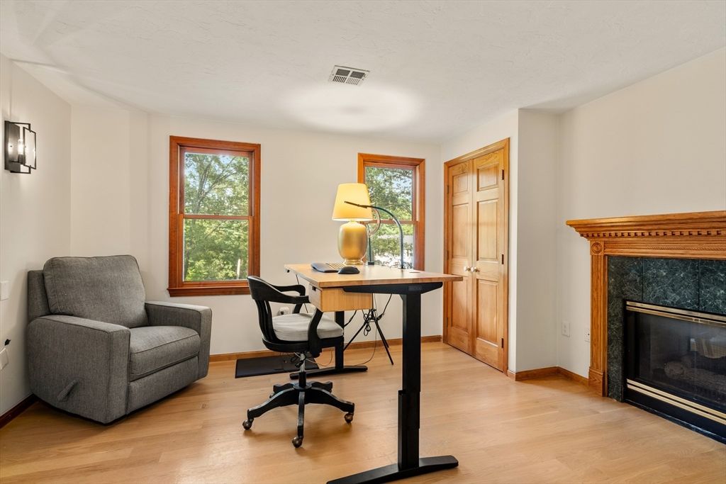 Fireplace, Home Office, Interior, Wood Texture Flooring