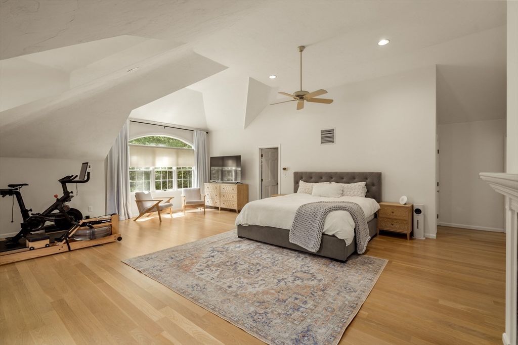 Bedroom, Fitness Equipment, Interior, Recessed Lighting, Wood Texture Flooring