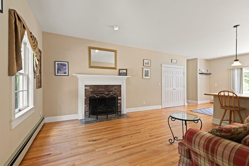 Fireplace, Interior, Pendant Lights, Recessed Lighting, Wood Texture Flooring