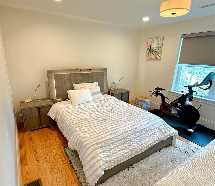 Bedroom, Fitness Equipment, Interior, Recessed Lighting, Wood Texture Flooring