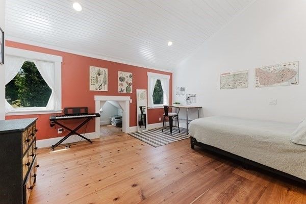 Bedroom, Fireplace, Home Office, Interior, Recessed Lighting, Wood Texture Flooring