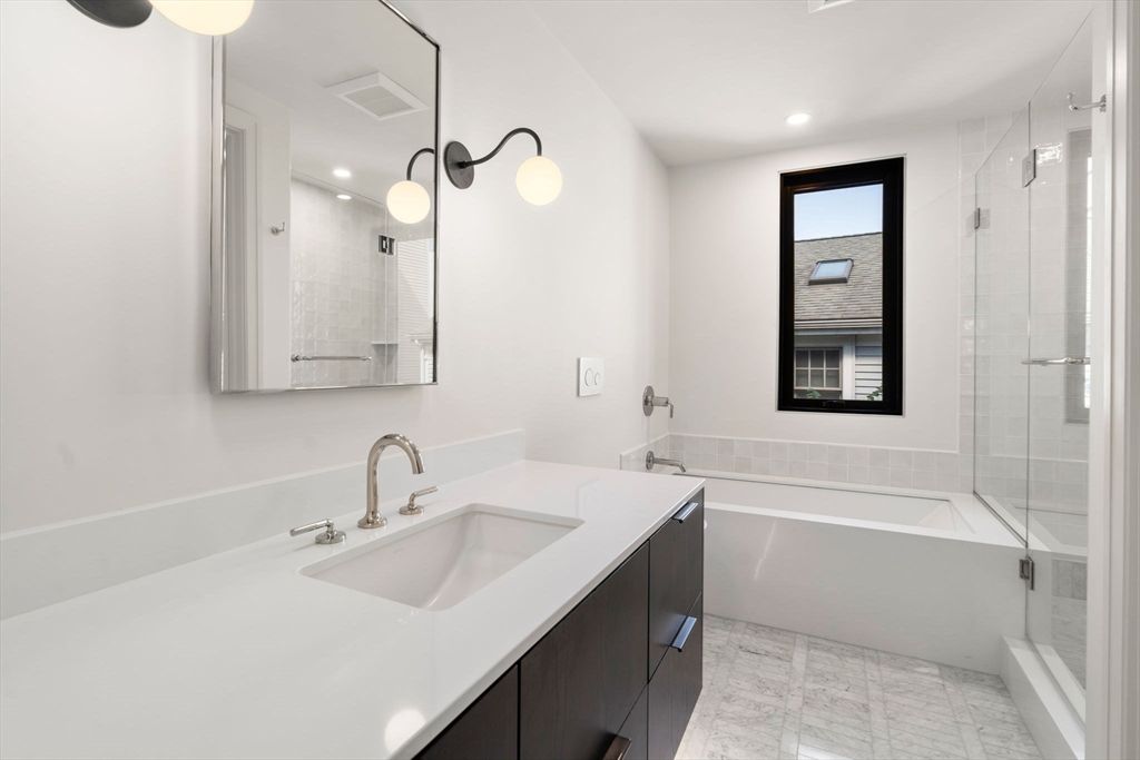 Bathroom, Glass Shower, Interior, Marble, Pendant Lights, Recessed Lighting