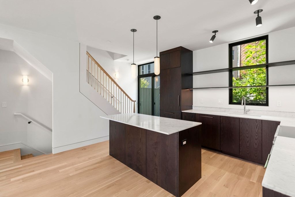 Interior, Kitchen, Pendant Lights, Wood Texture Flooring