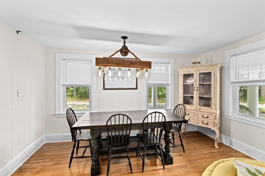 Dining room, Interior, Pendant Lights, Wood Texture Flooring
