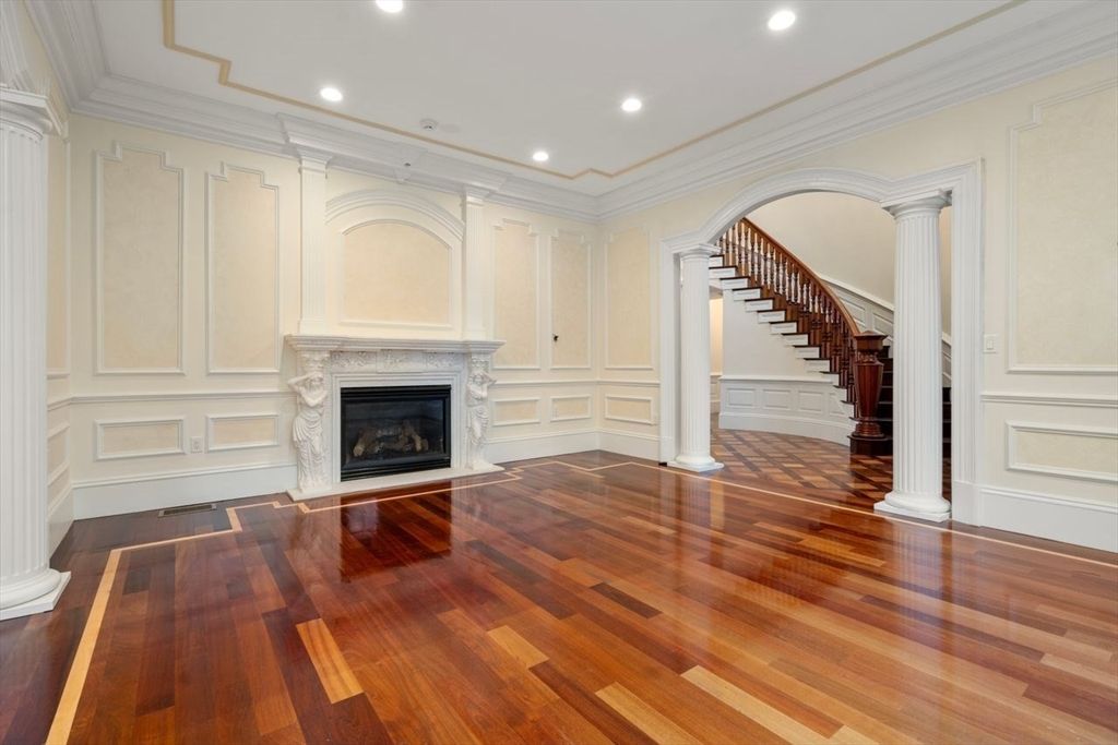 Fireplace, Interior, Recessed Lighting, Wood Texture Flooring