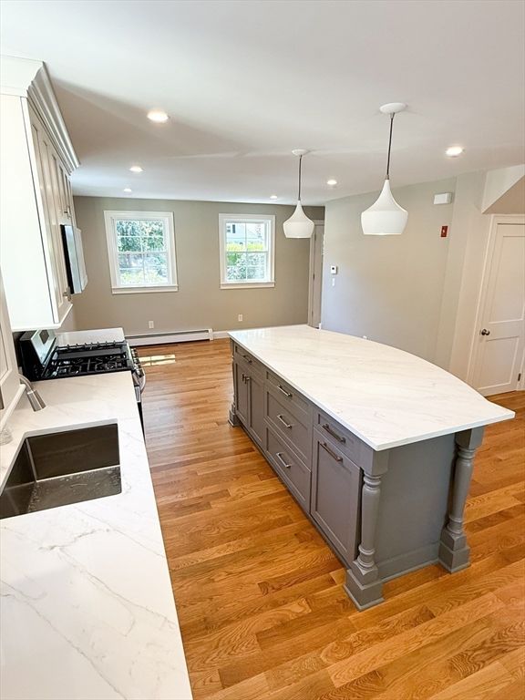 Interior, Kitchen, Pendant Lights, Recessed Lighting, Wood Texture Flooring