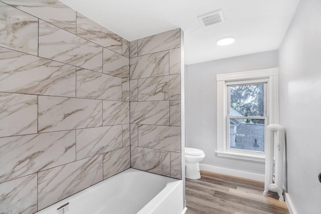 Bathroom, Interior, Marble Walls, Wood Texture Flooring