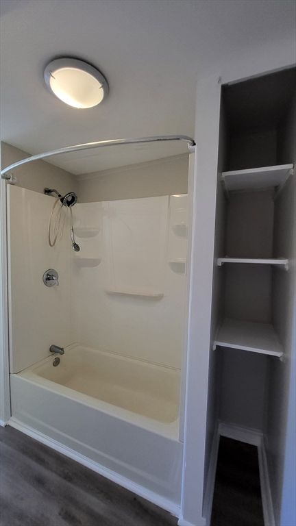 Bathroom, Glass Shower, Interior, Wood Texture Flooring