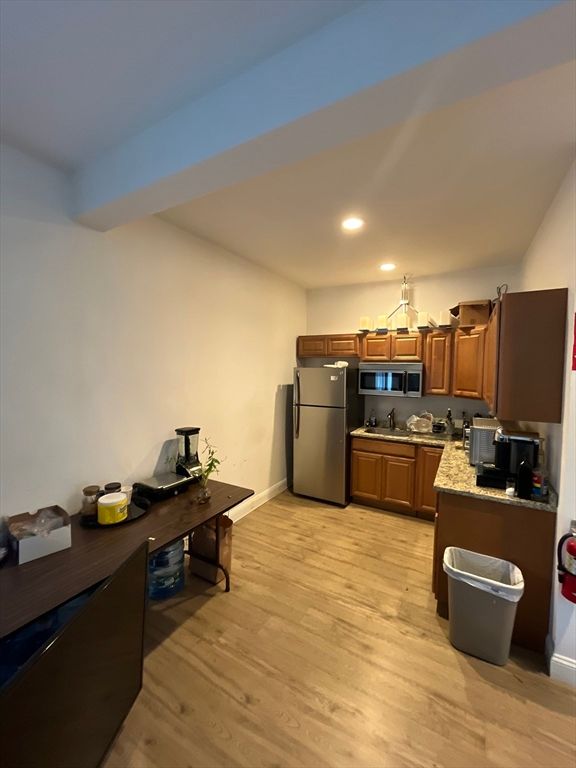 Interior, Kitchen, Recessed Lighting, Wood Texture Flooring