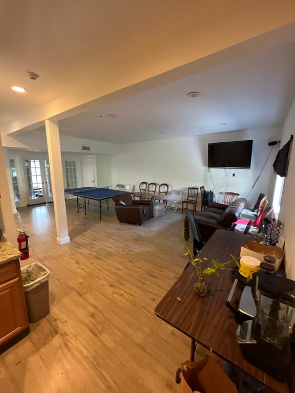 Billiard Table, Game Room, Interior, Living room, Recessed Lighting, Wood Texture Flooring